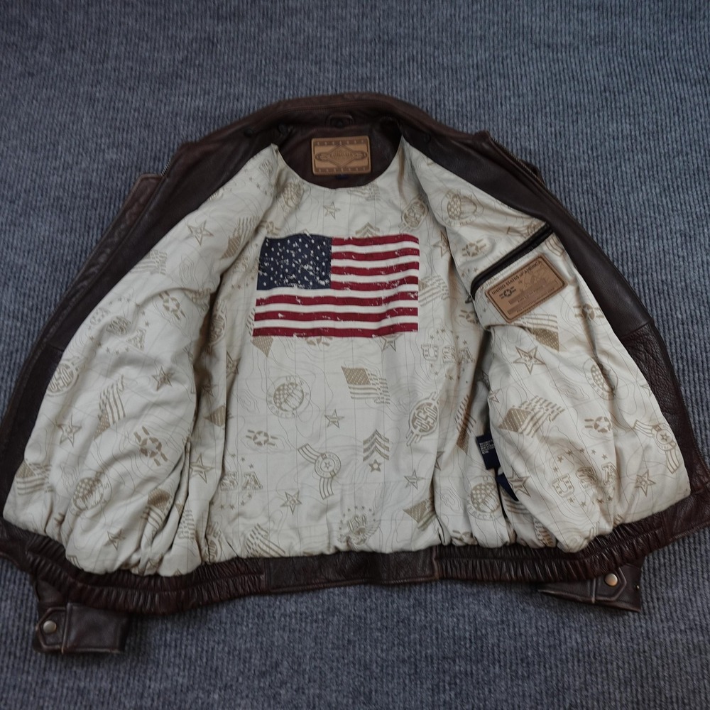 Sonoma Jacket Mens Large Brown Leather Bomber Full Zip USA Flag Lined Aviator - Picture 5 of 13